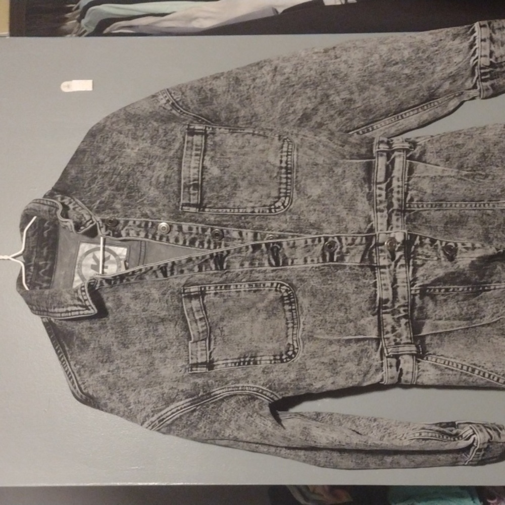 MICHAEL Michael Kors Black Acid-Wash Denim Jumpsuit